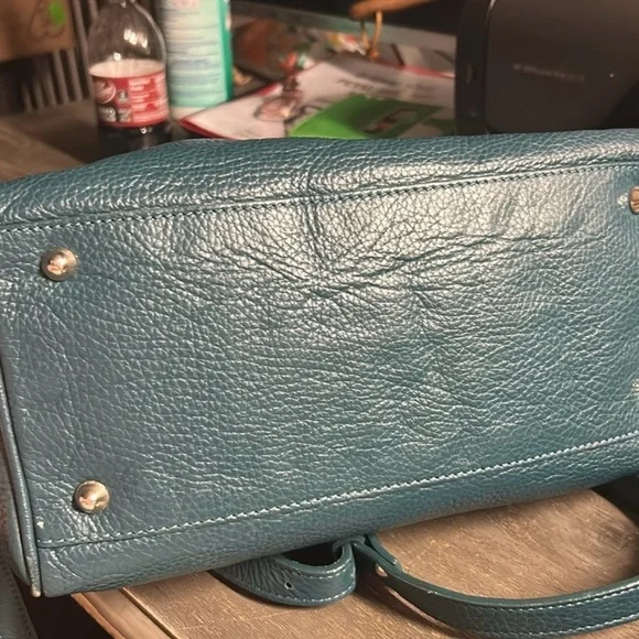 Mark and Graham Pebbled Genuine Leather Bag Teal  - Adjustable crossbody strap - Picture 6 of 6